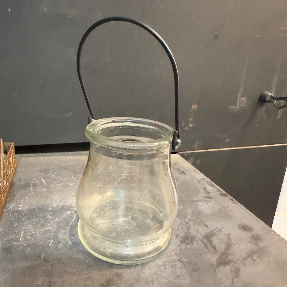 Glass Candle Holder Lantern Jar Metal‎ Handle Farmhouse Rustic Decor